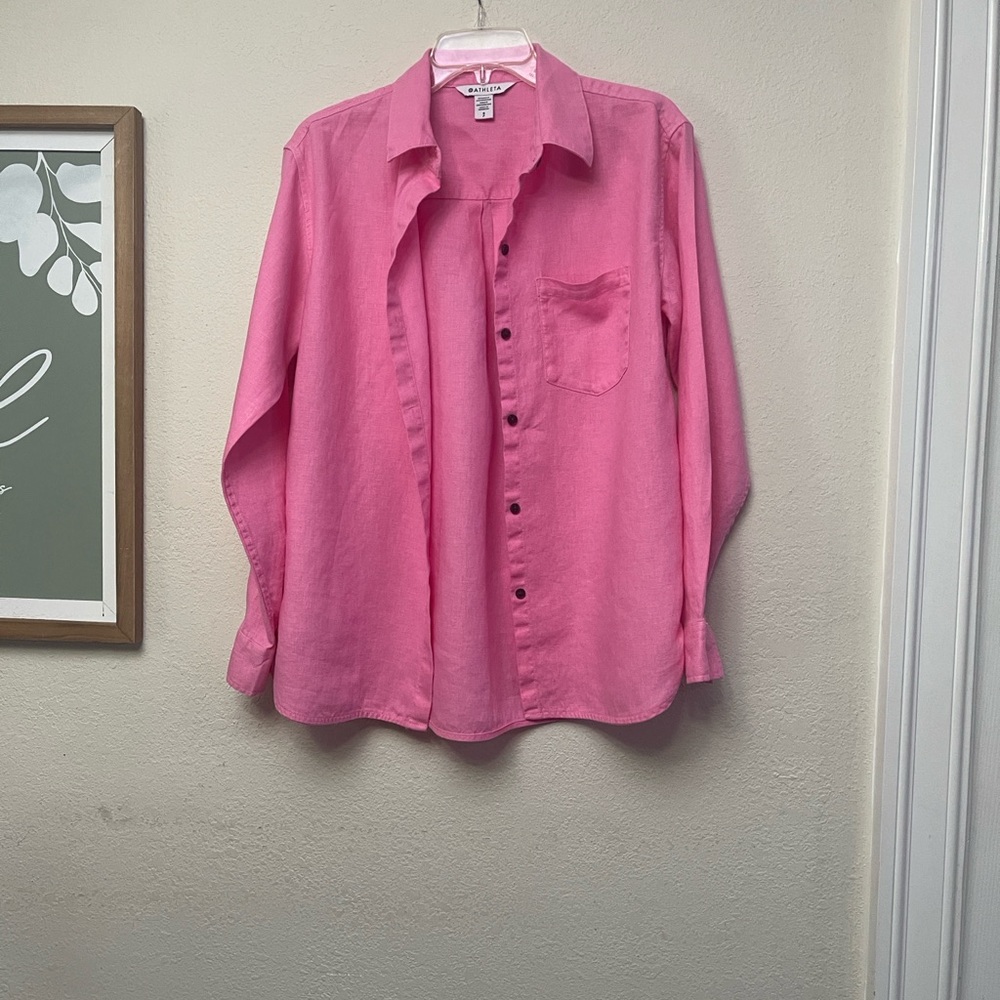 Athleta Vibrant Pink Collared Shirt - Picture 2 of 11